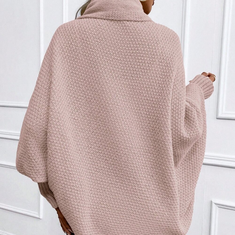 Pink Casual Women's Solid Color Batwing Sleeve Long Sleeve Cardigan - Picture 2 of 4